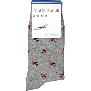 feetopia Novelty Airplane Socks for Men & Women, Funny Jet Plane Crew Socks, One Size Fits Most 8-13 (Grey)