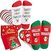 HAPPYPOP Christmas Knee High Socks Women - Elf Santa Xmas Socks Stocking Gifts with Card