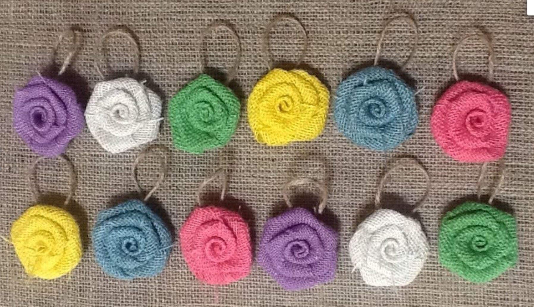 Summer Tree Decorations Spring Wreath Garland Set of 12 Burlap Flower Hanging Ornaments in Pastel Shades Easter Twig Tree Spring Wreath Table Basket Decoration Blue Lime White Yellow Lavender Pink