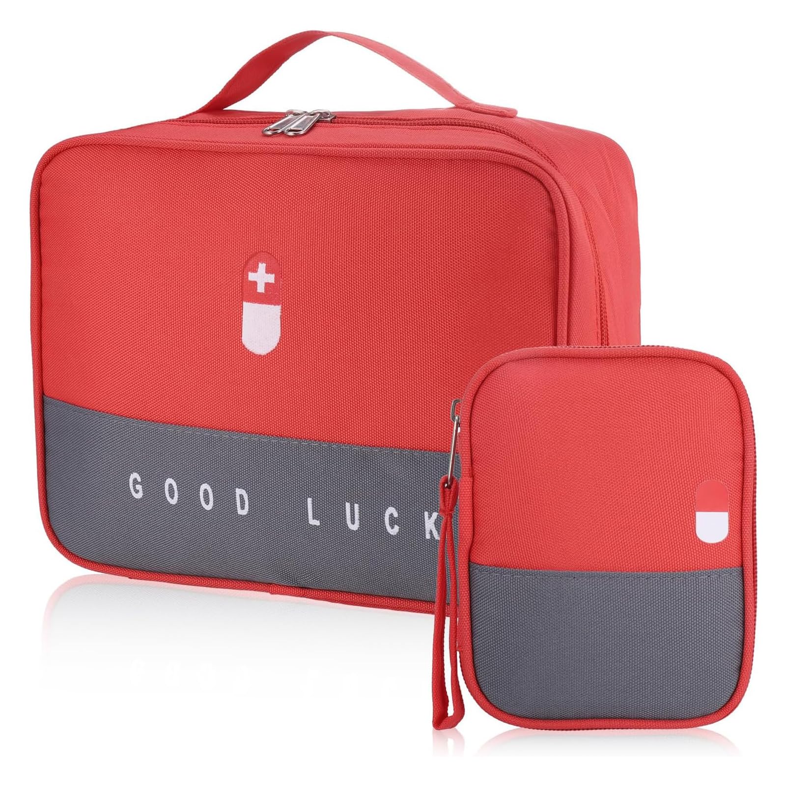 2 Pcs First Aid Bag Empty, Medicine Travel Storage Bag, 2 Size Small/Large Portable Waterproof Oxford Fabric Material Medical Bag, Travel Emergency Pouch for Travelling Camping Home Hiking (Red)