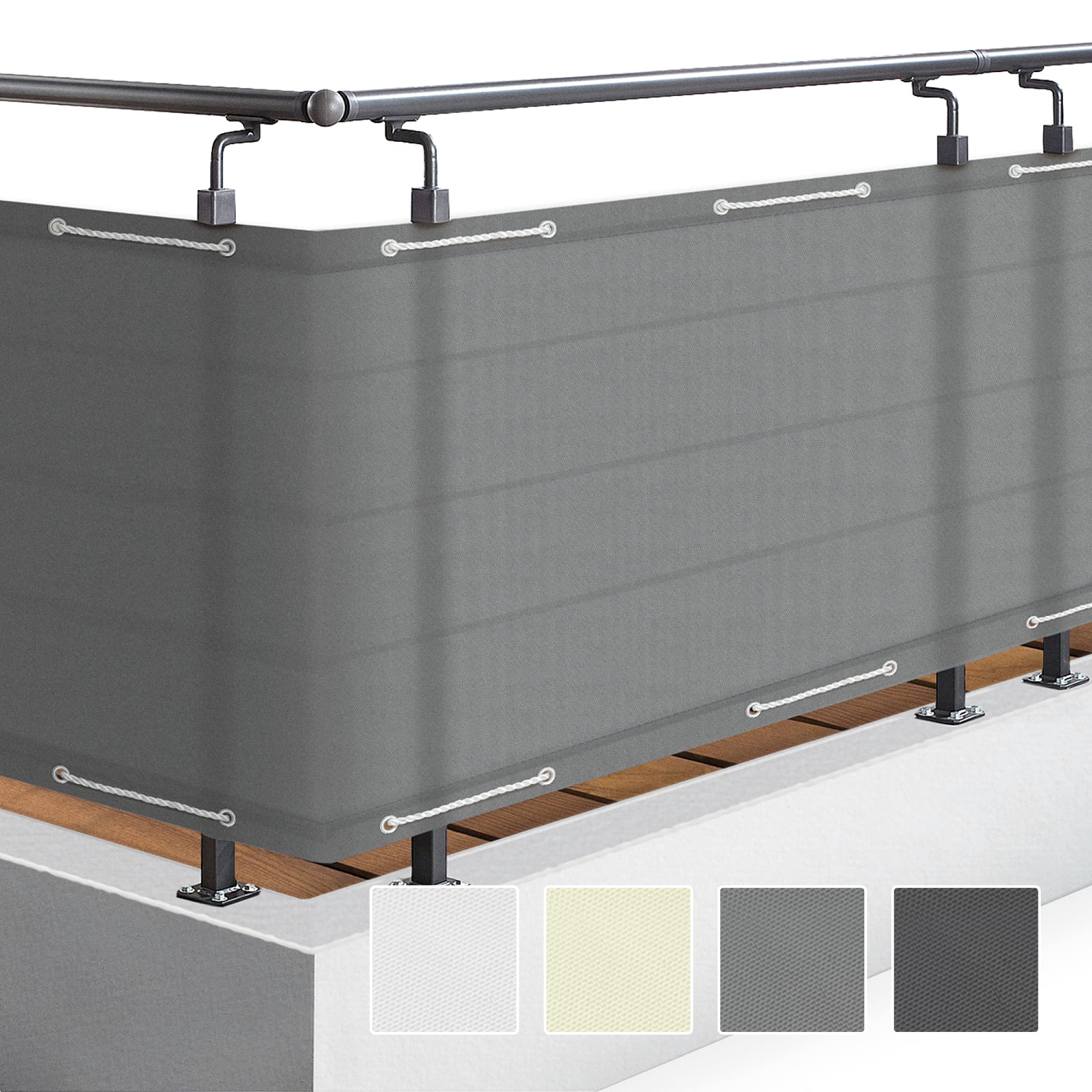 Sol Royal PES Balcony Privacy Screen Garden 100x500 cm Grey – Waterproof Privacy Netting with Eyelets & String – UV-Resistant Fence Outdoor Garden Screening Balcony Cover Patio Windbreak – PB2