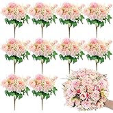 Olgaa 12 Bundles Peonies Artificial Flowers Silk Flowers Fake Peony Bouquet Faux Peonies Flowers Bulk for Wedding Decor Centerpiece Table Decorations (Pink)
