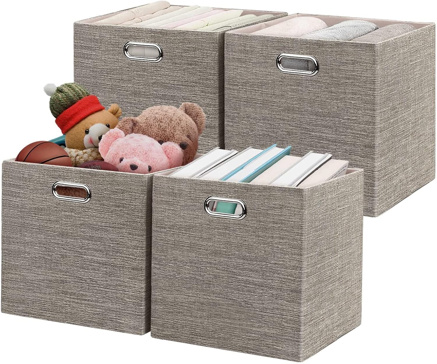 Posprica Collapsible Storage Cubes, Open Storage Boxes, Heavy Duty Fabric Containers,for Shelf,Drawers,Cabinet, Closet - 28×28cm (Set of 4, Coffee)
