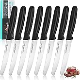 HAUSHOF Steak Knives Set of 8, Serrated Steak Knives, Premium Stainless Steel Steak Knife Set with Gift Box, Black Handle