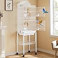 YITAHOME 62 inch Metal Bird Cage, Large Parakeet Cages for Parrot, Cockatiel, Lovebird, Pigeon with Roof Top, Rolling Stand and Hanging Accessories, White