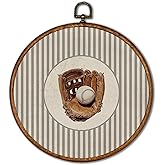 KSDUT Vintage Baseball Wall Art Decor - Retro Sports Trendy Wall Art Canvas Frame Hanging Prints, Nursery Sports Gallery Round Wall Art Decor for Boys Room Home Decorations 10"x10"