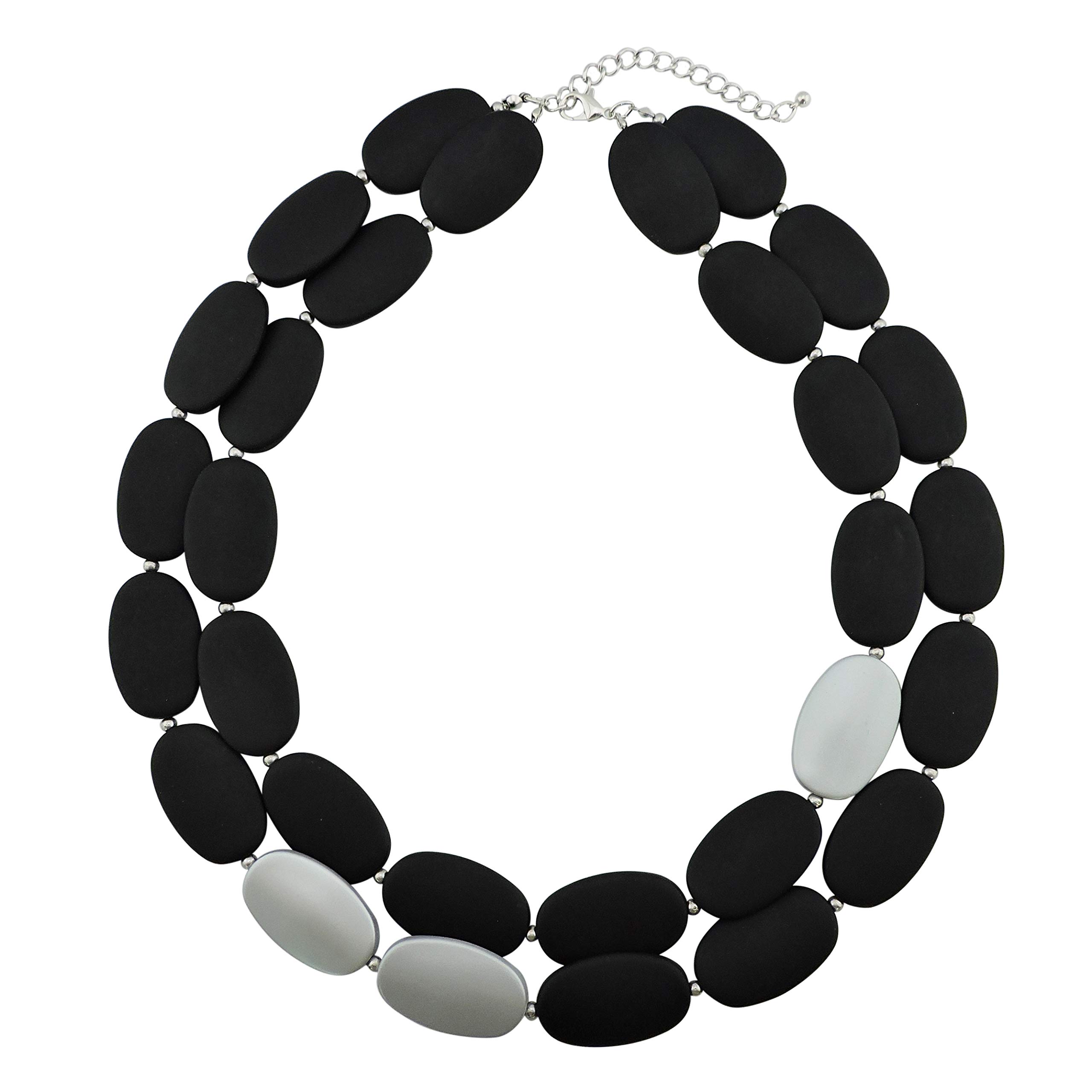 BOCAR Black and White 2 Layer Chunky Statement Acrylic Beads Collar Necklace for Women (NK-10544)