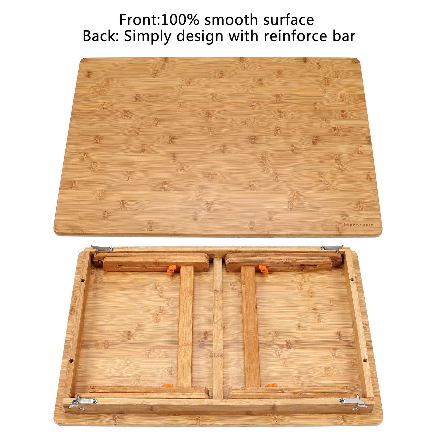 Large Size Laptop Tray Desk NNEWVANTE Foldable Lap Table Bed Tray, TV Tray Floor Table Bamboo Adjustable Breakfast Serving Tray Writing Gaming 4 Leg Latches Support up to 18in Laptop, 25.6x17.7in