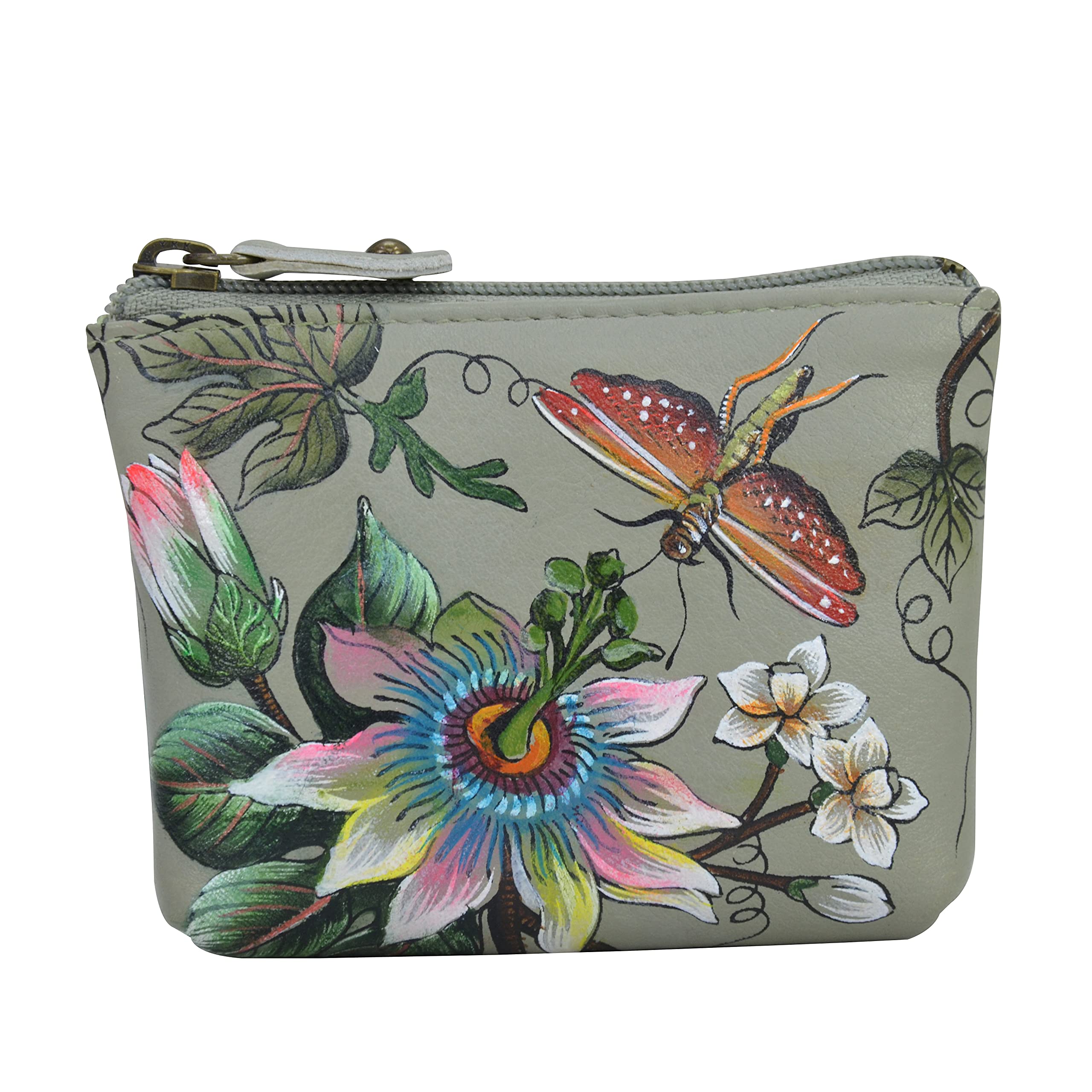 Anuschka Women’s Genuine Leather Coin Pouch - Hand Painted Exterior - Floral Passion