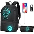 Pawsky Backpacks for Boys, Baseball Anime Luminous Backpack with USB Charging Port, Anti Theft Lock and Pencil Case, College School Bookbag Lightweight Laptop Bag, Black