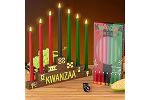 Brbecon Kwanzaa Decorations - Kwanzaa Kinara Set Kwanzaa Candle Holder with 3 Red 3 Green 1 Black Kwanzaa Candles Double Sided Wooden Kwanzaa Candle Holder for Africa Celebration Holiday