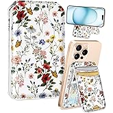 Shorogyt Compatible with Magsafe Wallet for Magnetic Fold Card Holder for Women - Cute Phone Wallet for iPhone 17/16/15/14/13/12 Series,RFID Blocking Stand Printed Leather Fit 4 Cards,Retro Flower