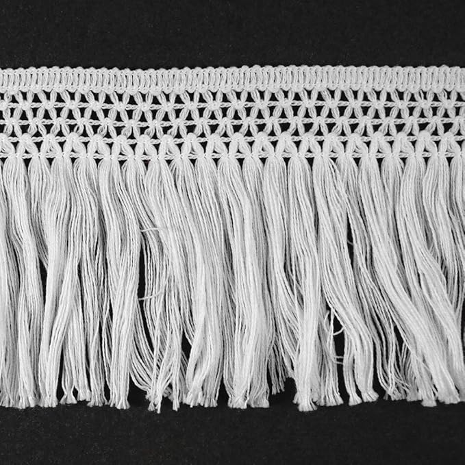 4" Vintage Knotted Cotton Fringe by 1 Yard, White, STEP1019