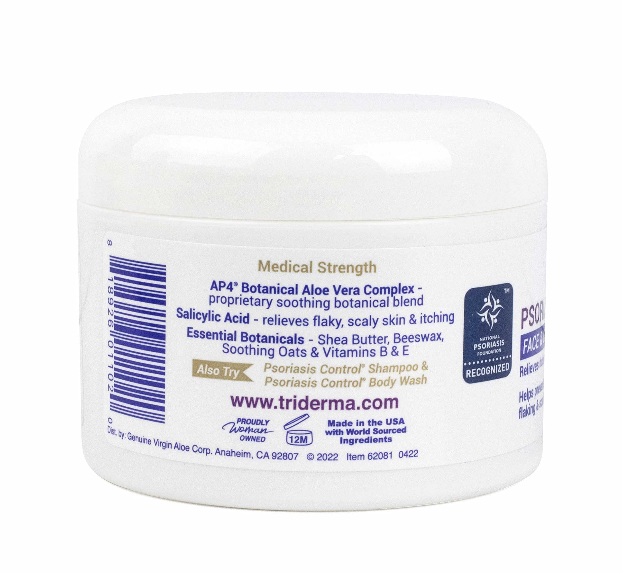 TriDerma Psoriasis Control Face & Body Cream - Maximum Strength 3% Salicylic Acid - Moisturizing Psoriasis Cream (No Cortisone, Fragrance or Parabens) - 8 Oz Jar