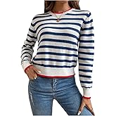 Milumia Women's Striped Print Sweater Round Neck Long Sleeve Knit Pullover Fall Winter Outfit