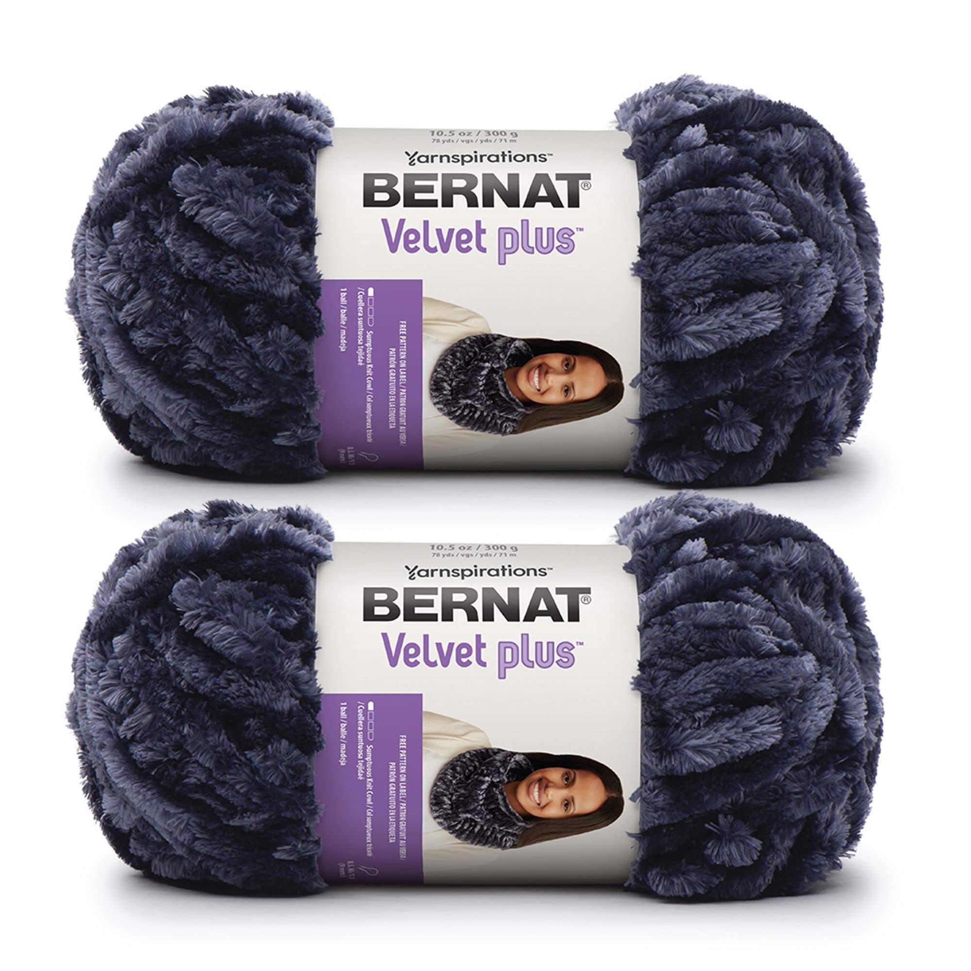 Bernat Plus 2 Pack of 300g/10.5oz-Polyester-6 Super Bulky-Knitting/Crochet Yarn, Indigo Velvet — image 1