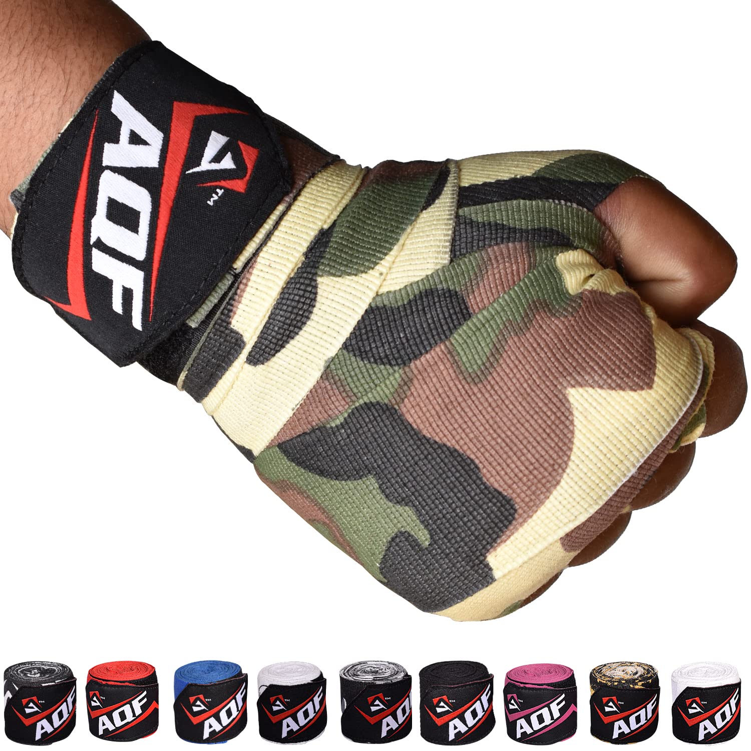 AQF Boxing Wraps Inner Gloves - 4m Elasticated Thumb Loop Punching Hand Wraps - Muay Thai Hand Training Protection Mitts for Boxing, MMA Kickboxing Martial Arts, Sports - Men & Women