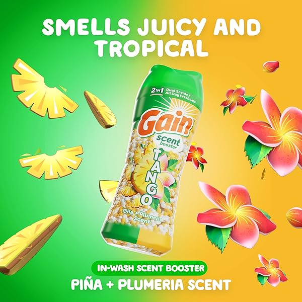 GAIN TANGO 2-IN-1 LAUNDRY SCENT BOOSTER BEADS, PIÑA AND PLUMERIA SCENT, 10.7 OZ, LAUNDRY BEADS WITH DUAL SCENTS PLUS ALL DAY FRESHNESS