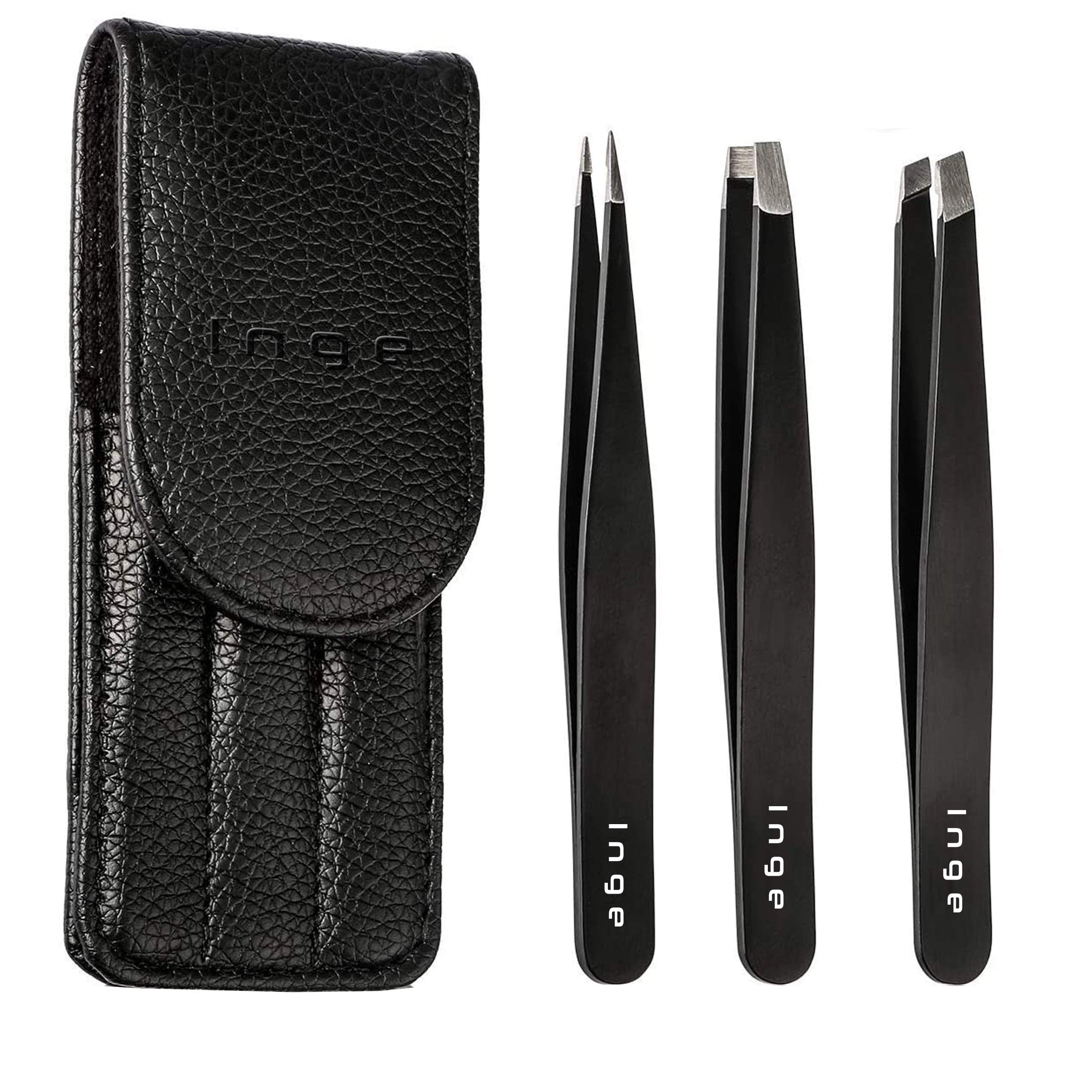 Eyebrow Tweezers, 3 Pack, Pointed Tweezers, Tweezer Set for Men and Women, Ingrow Hair Remover - Black