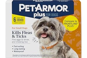 PetArmor Plus Flea and Tick Prevention for Dogs, Small Dog Flea and Tick Treatment, 6 Doses, Waterproof Topical, Fast Acting (5-22 lbs)