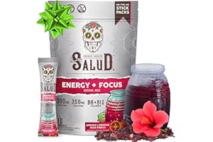 TASTE SALUD Salud 2-in-1 Energy Drink Powder + Focus, Hibiscus, Organic Caffeine, B6 + B12, Theanine, Clean Energy Drink Packets, Jamaica Agua Fresca Mix, Non-GMO, Gluten Free, Vegan, 1g of Sugar, (15 Servings)
