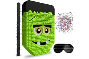 JERGRIM Cute Frankenstein Halloween Piñata 3-piece Bundle for kids and adults, fits 2lbs of candy, perfect for Halloween party, spooky decorations, October birthday and party supplies