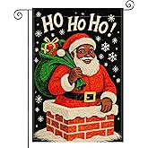 HOMETITUTE Ho Ho Ho Santa Garden Flag Double Sided 12x18 Inch Burlap Winter Garden Flag Santa Claus with Gifts Seasonal Banner for Indoor and Outdoor Decoration Yard Lawn Decor