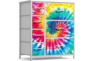 Sorbus Dresser with 7 Drawers - Furniture Storage Chest for Kid’s, Teens, Bedroom, Nursery, Playroom, Clothes, Toys - Steel Frame, Wood Top, Tie-dye Fabric Bins (7-Drawer, Tie-dye)
