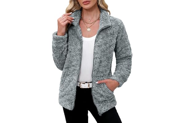 For G and PL Women's Fleece Full Zip Warm Soft Fall Winter Bed Jacket | Full Zip Sherpa Fuzzy Fluffy Teddy Shaggy Nurse Loung