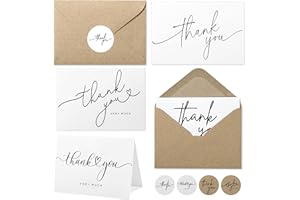 Layneria 100 Bulk Thank You Cards with Kraft Envelopes and stickers - 4 Minimalistic Designs Blank Thank You Notes with Envelopes for business Wedding Bridal Gift Baby Shower Business Graduation