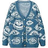 SHENHE Women's Plus Size Button Down Eye Print Goth Cardigan Grunge Punk Sweater Outerwear