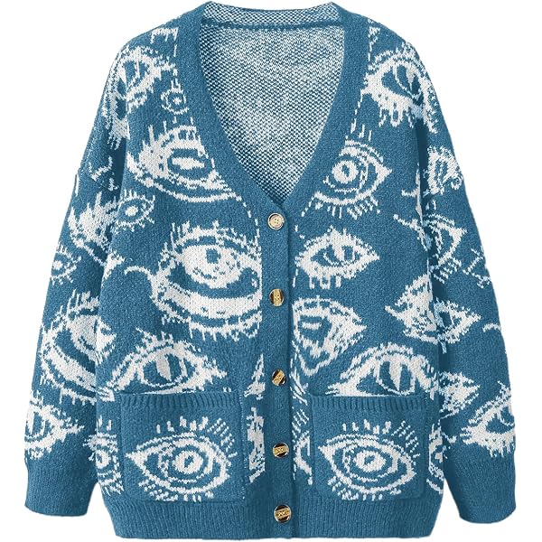 BEAUDRM Women's Star Sweater Cardigan Goth Grunge Button Up Chunky
