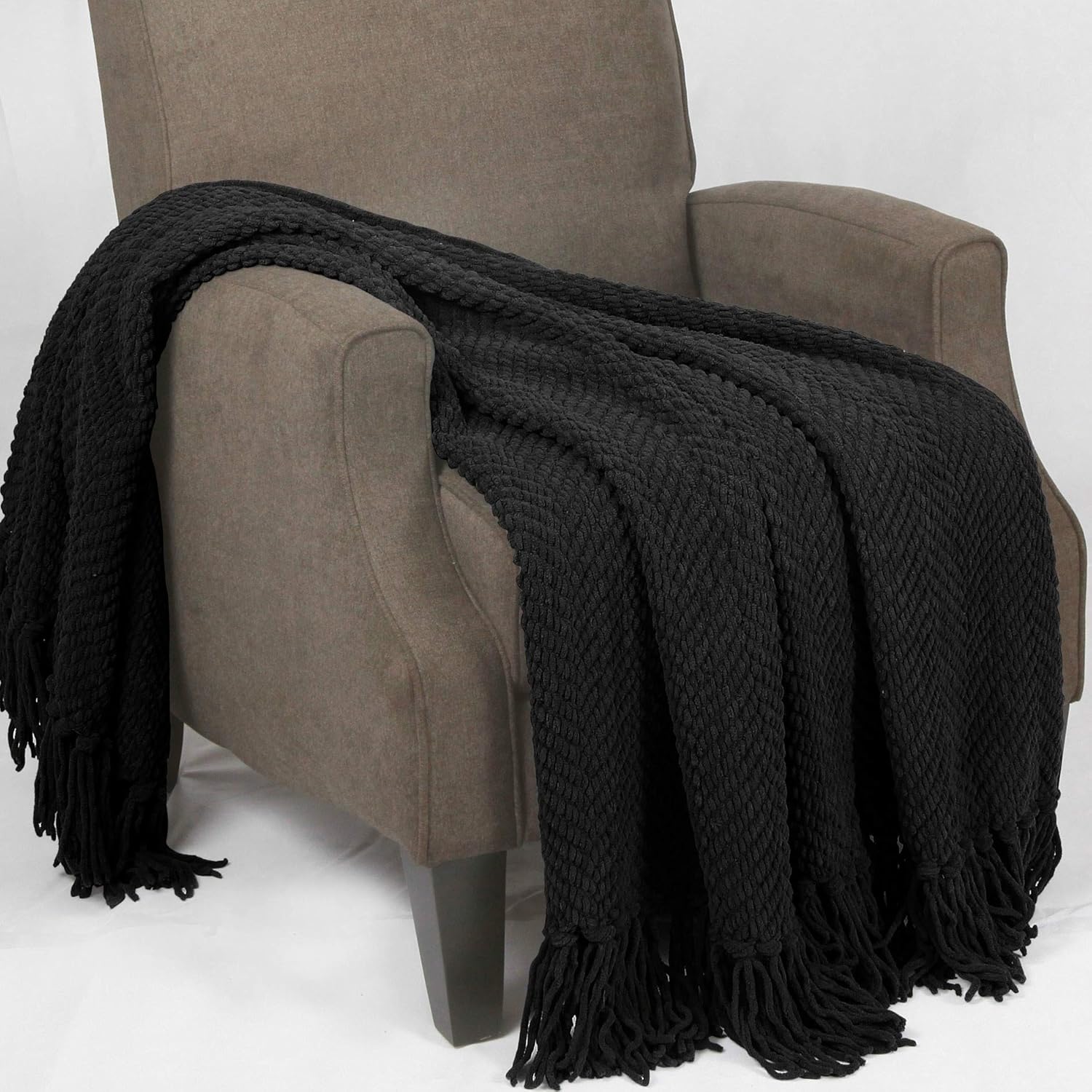 Home Soft Things Knitted Tweed Throw Couch Cover Blanket, 50 x 60, Raven: Home & Kitchen