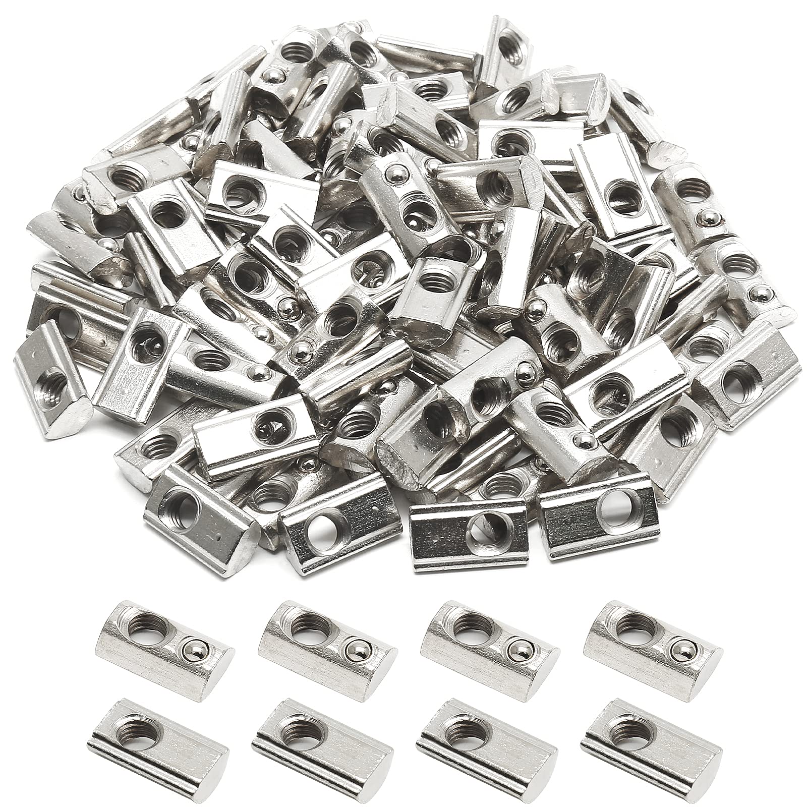 Rierdge 100 Pcs 2020 Series M5 Half Round Roll in Spring T Nuts, Roll in Spring Loaded T Nut for European Standard 20 Series 6mm T-Slot Aluminum Extrusion Profile