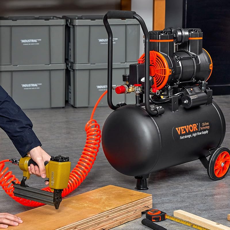 Compresseur à Air Silencieux 35 L Réservoir Compresseur d'air sans Huile 1800 W 2,5 CV 8,7 m3/h à 6,2 Bar 70 DB pour Réparation Automobile Gonflage Pneus Peinture au Pistolet Clouage Menuiserie