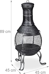 Relaxdays Chiminea Patio Heater 89cm Grey Cast Iron Firepit with Poker & Spark view 4