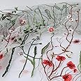 Exquisite Floral Embroidered Lace Fabric Flower Plant Tulle for Sewing Dress Gown Overlay Curtain Embellishment, 60 Inch Wide (2 Yards Precut, White Background)