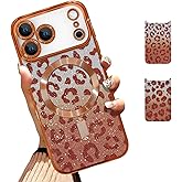 Illians Case Fit for iPhone 17 Pro 6.3 Inch [Compatible with MagSafe] Glitter Bling Magnetic Phone Case [2 Pieces of Leopard Print Design Insert] Soft TPU Shockproof Phone Cover for Women - Orange