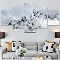 SIGNWIN 5 Panel Canvas Wall Art Snow Mountain for Home Decorations Ready to Hang - 60