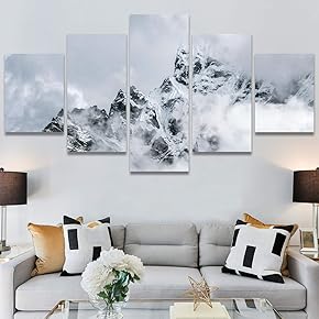 SIGNWIN 5 Panel Canvas Wall Art Snow Mountain...