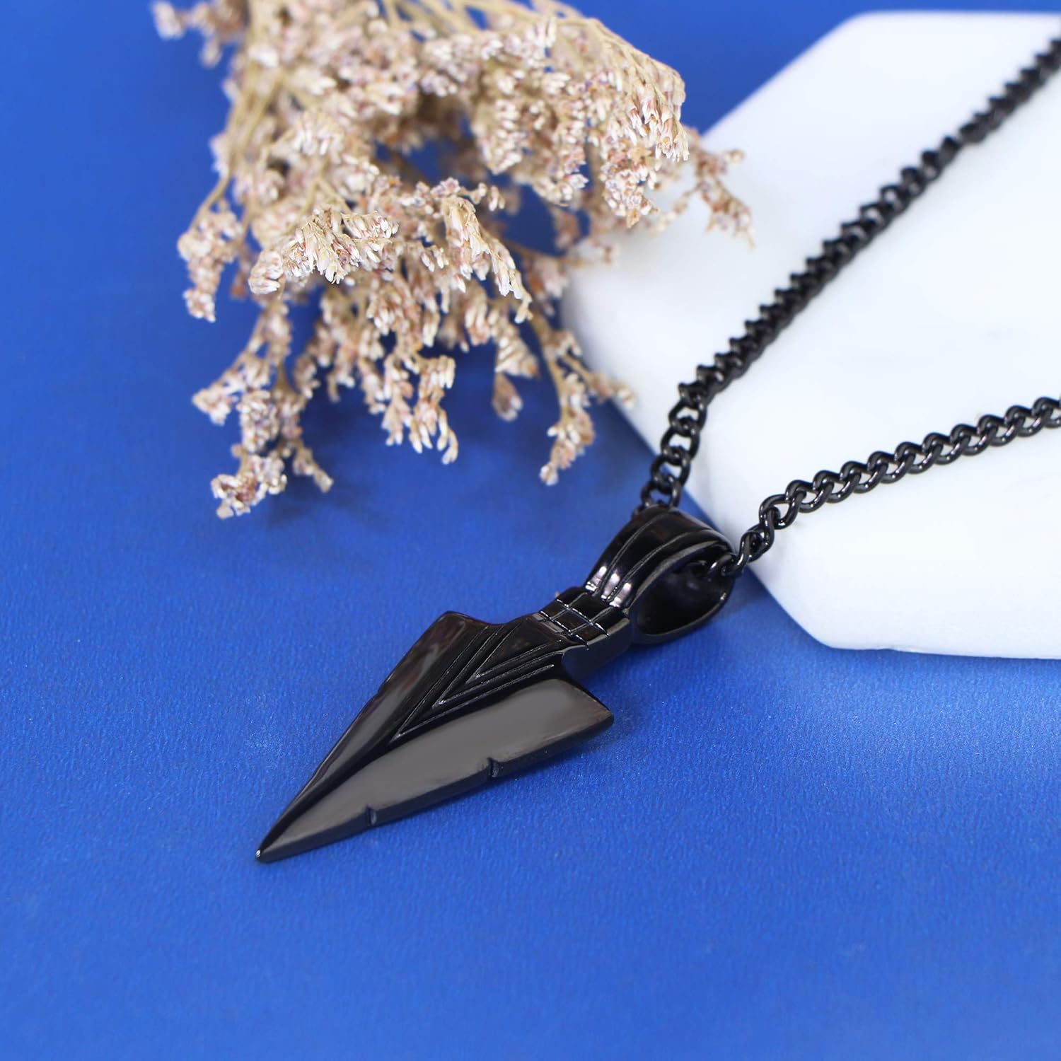 Jstyle Stainless Steel Pendant Necklace for Mens Boys Cool Spearpoint Arrowhead Pendant Chain Necklace Set Black & Silver Tone | 