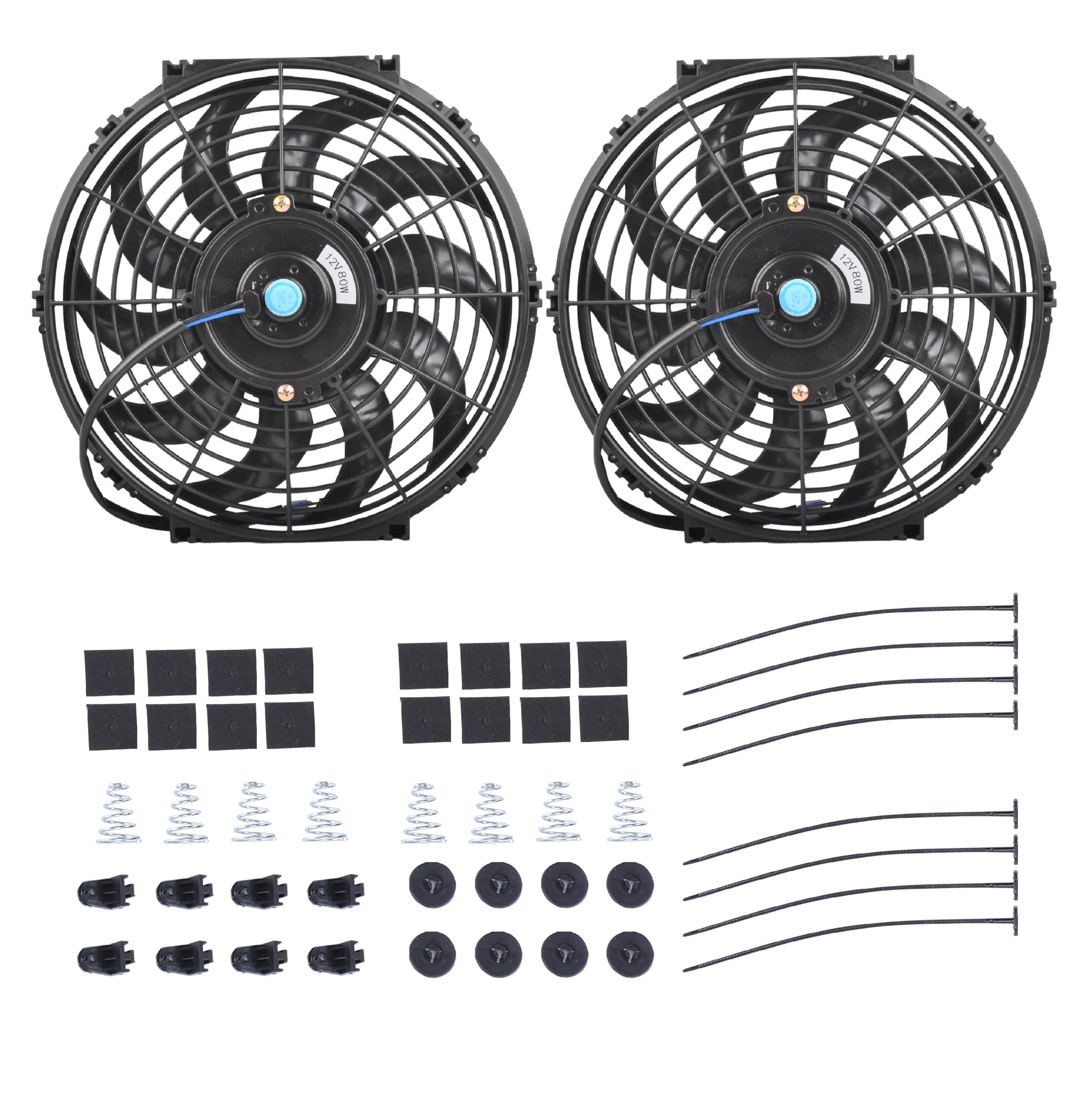Photo 1 of 12" Electric Radiator Cooling Fan Assembly Kit, Universal High Performance 12V 80W Motor with Fan Mounting Kit - Black (2 Pack)