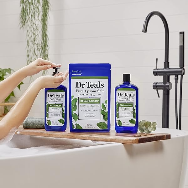 DR TEAL’S EPSOM SALT MAGNESIUM SOAK, RELAX & RELIEF WITH EUCALYPTUS & SPEARMINT ESSENTIAL OILS, 3 LBS