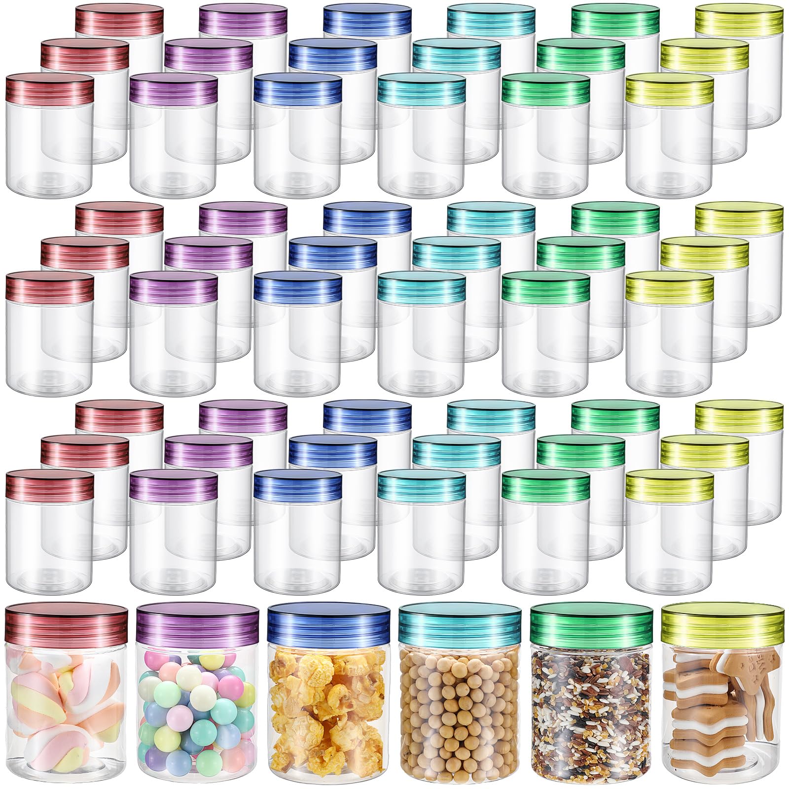 Photo 1 of Sliner 60 Pcs 8 oz Plastic Jars with Lids Clear Round Leakproof Storage Containers Empty Refillable Plastic Mason Jars for Travel Storage Face Creams Kitchen Household Food Spice (Colorful)