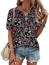KISSMODA Women's Tunic Tops Casual V Neck Short
