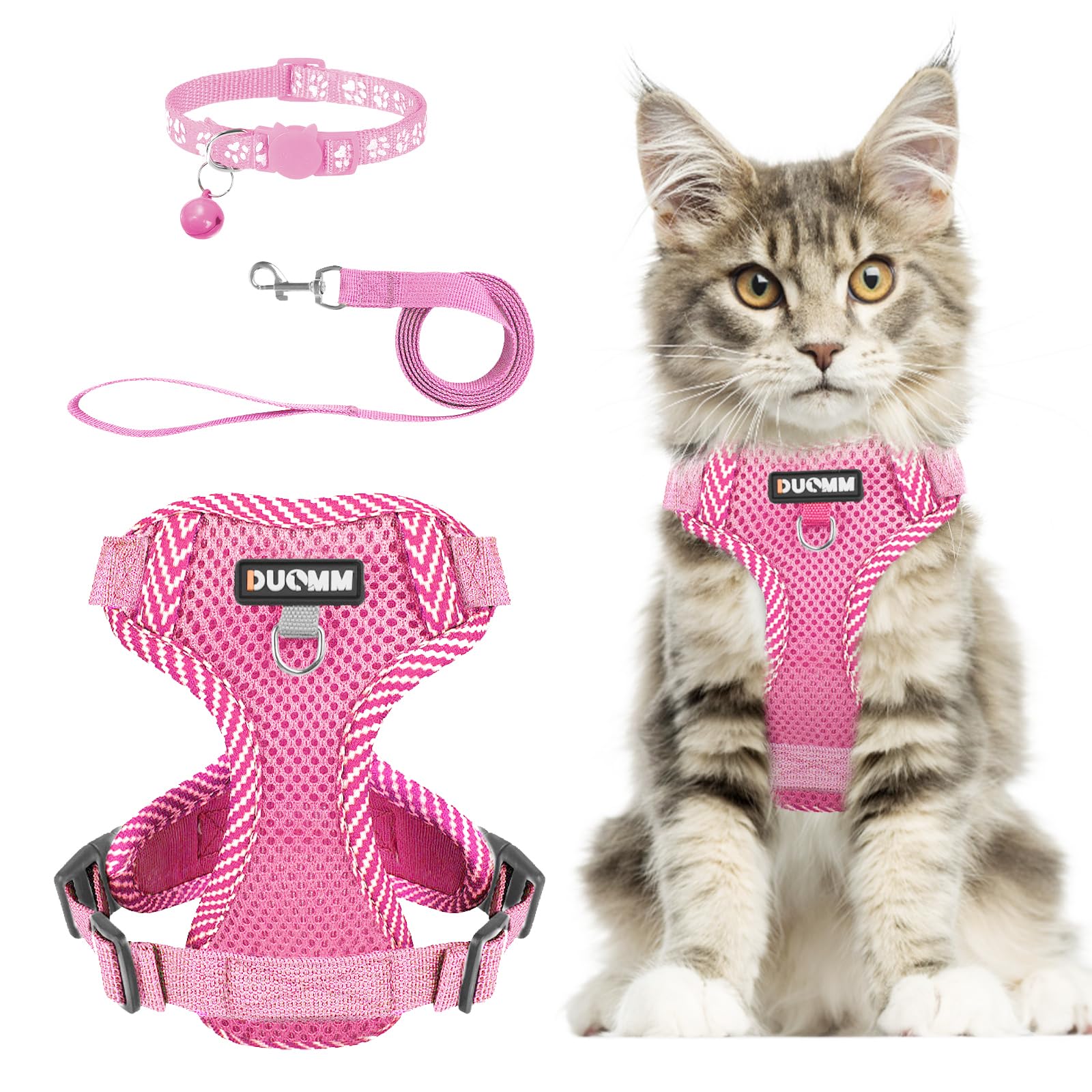 Muecleao Cat Harness and Lead Set, Adjustable Kitten Harness and Lead Set, Cat Harness with Reflective Strips, Escape Proof Cat Vest Harness with Leash Set for Small Medium Cats Dogs Walking (Pink, S) — image 1
