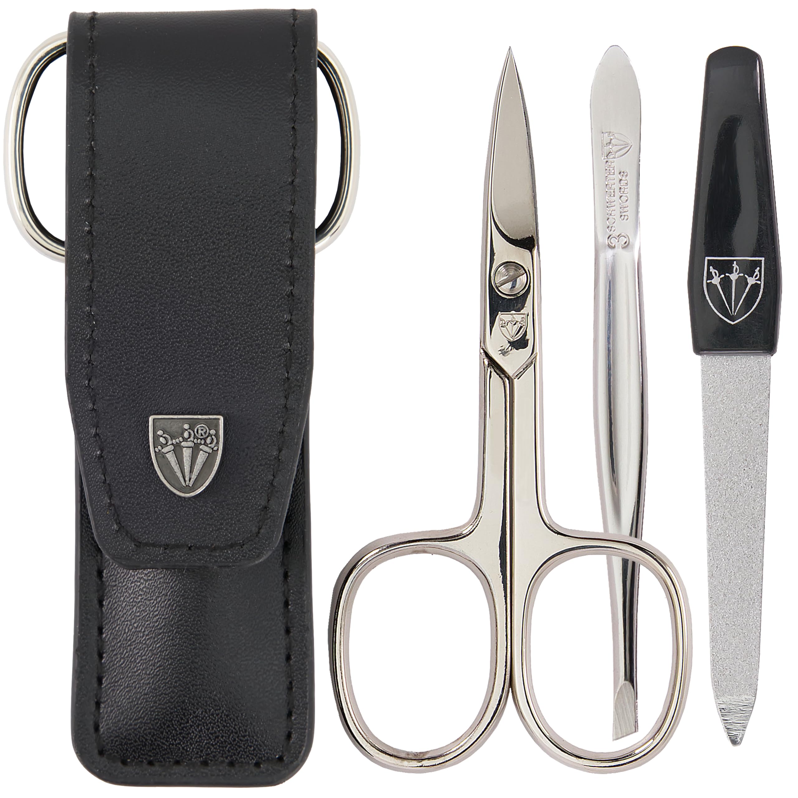3 Swords Germany - brand quality 3 piece manicure pedicure grooming kit set for nail care with synthetic leather case black - Made by 3 Swords