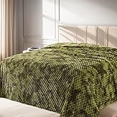 Richave Queen Size Fleece Blanket,Premium Lightweight Anti-Static 90x90 Inches 3D Clouds Stylish Jacquard Velvet Plush Bed Blanket for Queen Full Bed, Tie-dye Olive Green