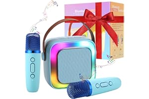 Moeput Karaoke Machine for Kids,Mini Portable Bluetooth Karaoke Speaker with 2 Wireless Microphones LED Light, Suitable or Kids and Adults, Birthday Present for Girls Boys Family Home Party