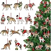 Bucherry 12 Pcs Wolf Ornaments for Tree Wooden Wolf Ornament Gifts for Wolves Lovers Hanging Home Party Decorations